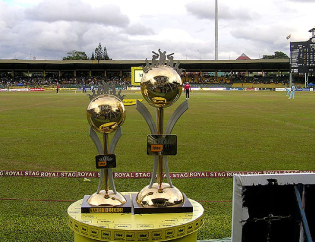 The series trophies on display beyond the boundary, Sri Lanka v India, 5th ODI, Colombo, August 29, 2008 
