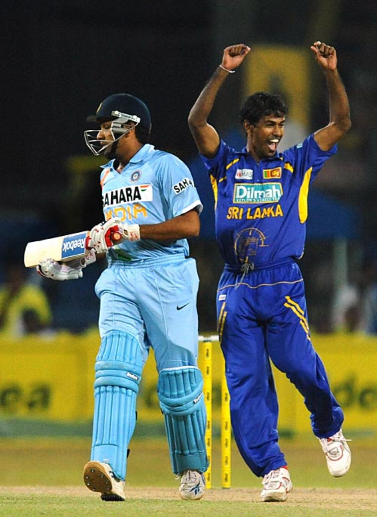 Nuwan Kulasekara goes wild with joy after getting Rohit Sharma's wicket, Sri Lanka v India, 5th ODI, Colombo, August 29, 2008 
