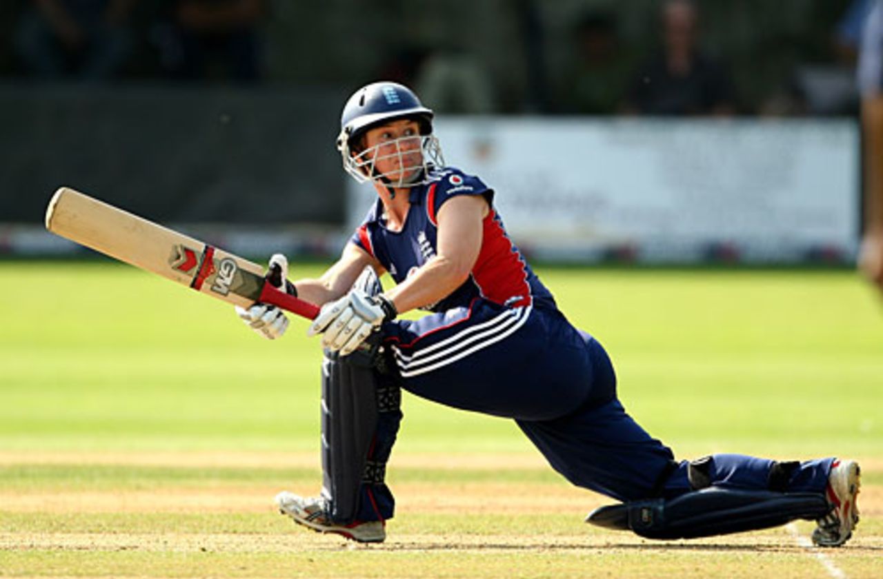 Claire Taylor plays a shot behind the wicket, England women v India women, 1st ODI, Bath, August 30, 2008