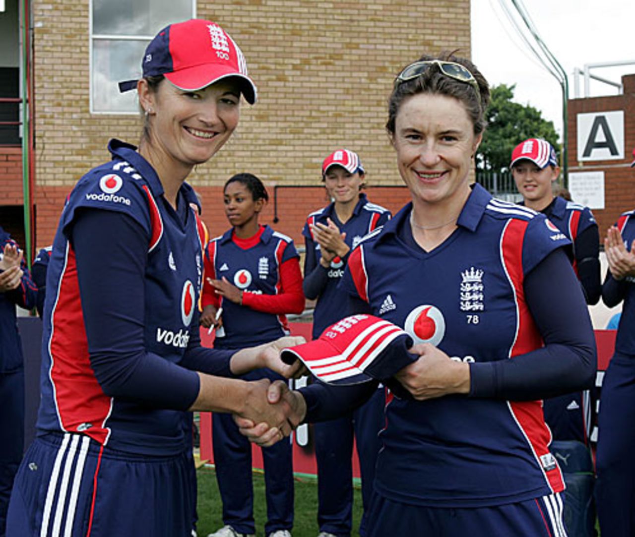 Charlotte Edwards presents Claire Taylor with her hundredth ODI cap, England Women v India Women, 3rd ODI, Taunton, September 4, 2008