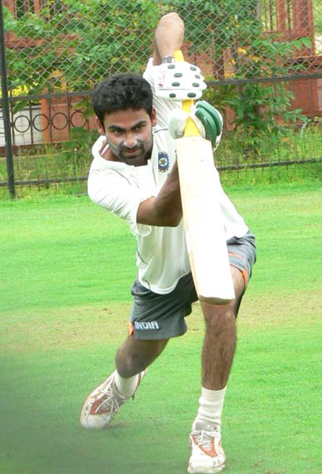 Mohammad Kaif plays the forward defensive a day before the India A game against Australia A, Hyderabad, September 8, 2008