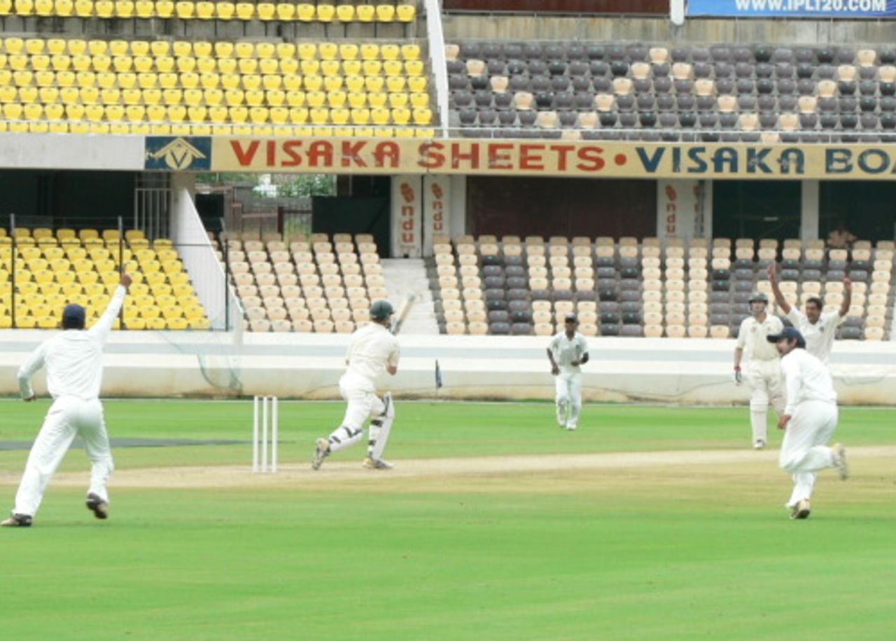 Adam Voges is caught behind off Dhawal Kulkarni, India A v Australia A, 2nd Test, Hyderabad, 1st day, September 9, 2008