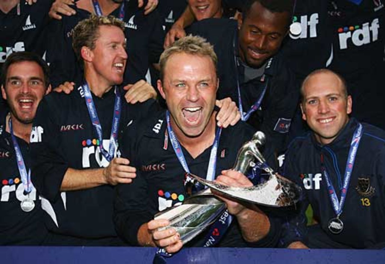 Chris Adams celebrates with the Pro40 trophy after announcing he will stand down as captain at the end of the season, Nottinghamshire v Sussex, Pro40, Trent Bridge, September 14, 2008