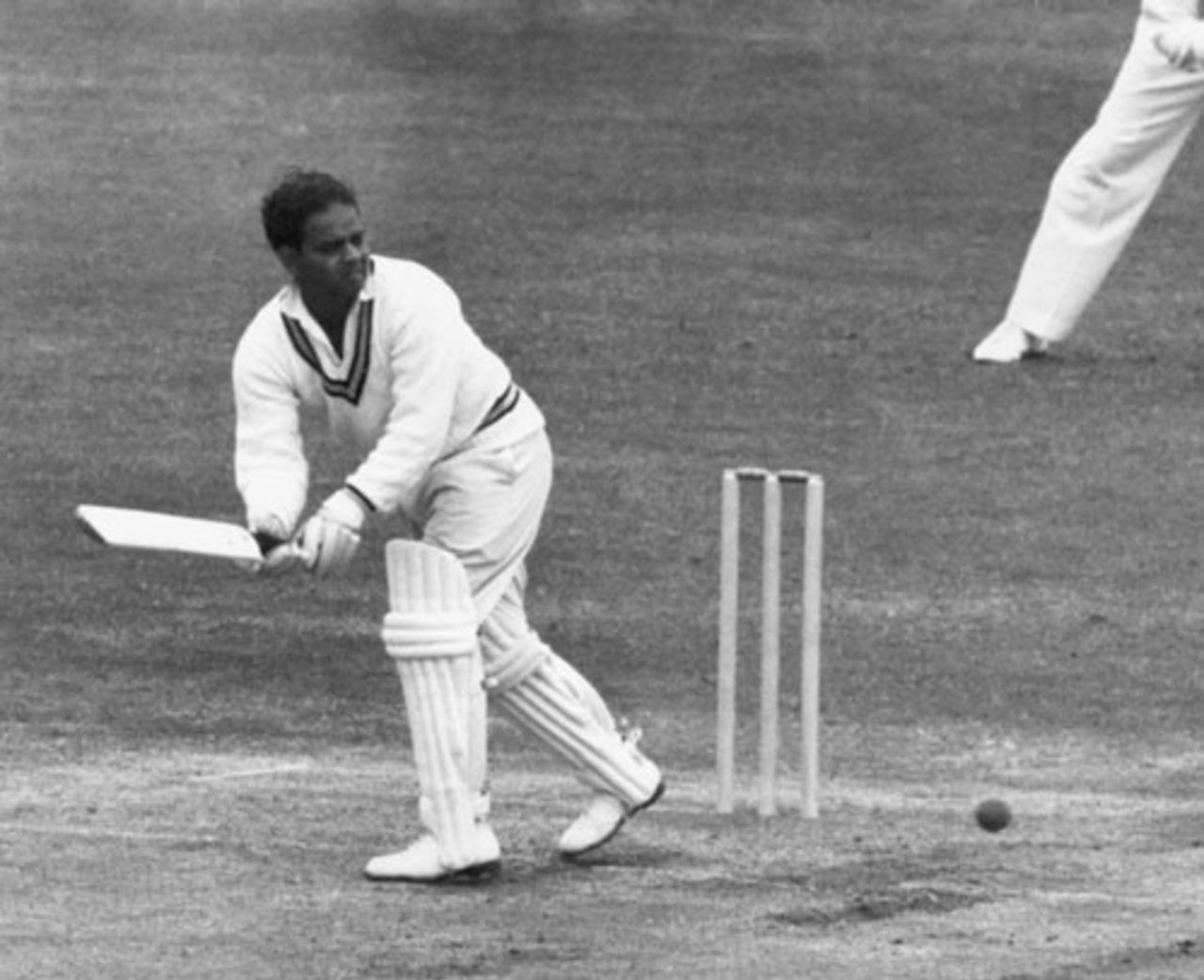 Vijay Manjrekar turns one away, England v India, 1st Test, Trent Bridge, 4th day, June 8, 1959