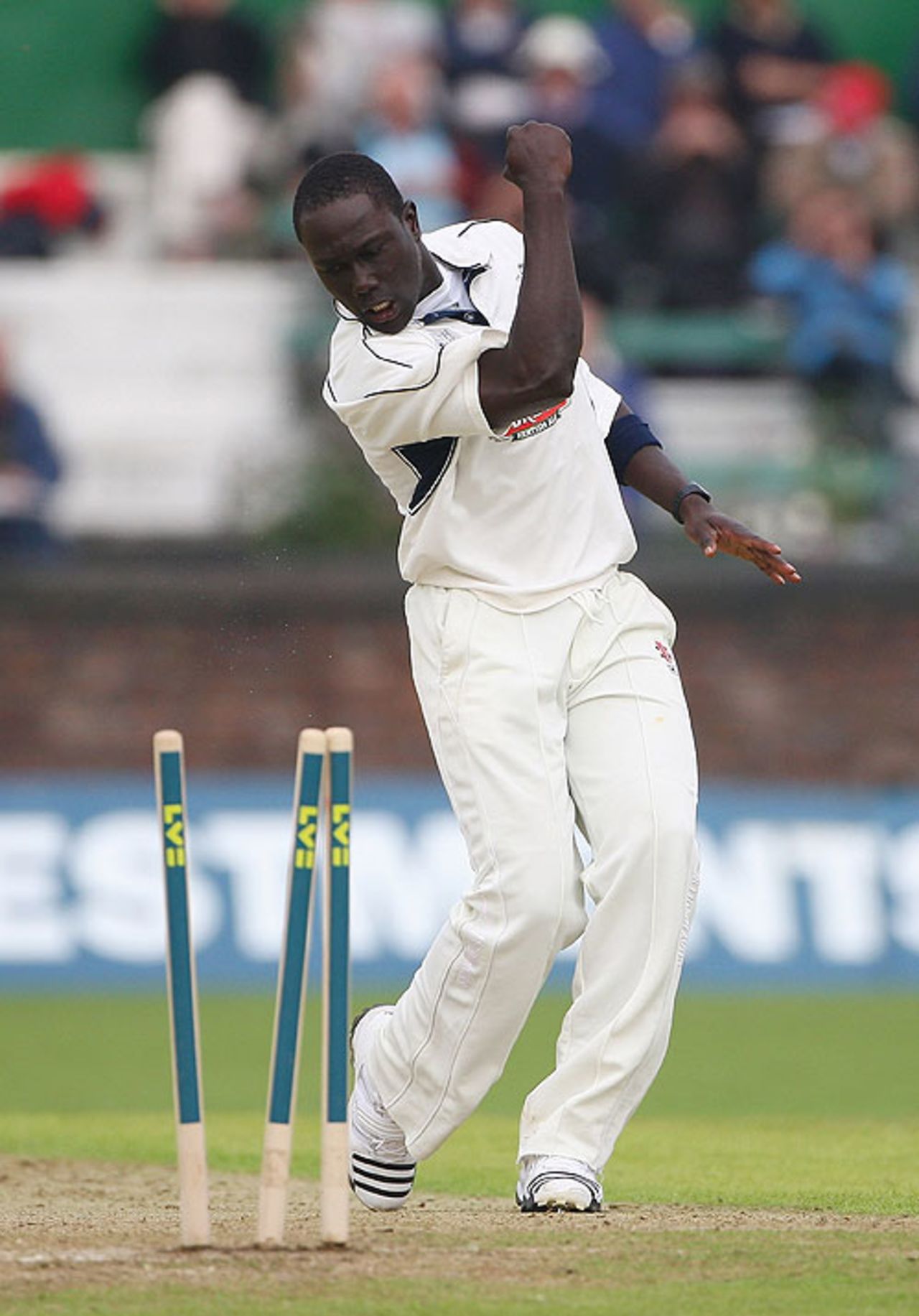 Robbie Joseph celebrates another wicket as Lancashire are bowled out for 107 by Kent, Liverpool, September 17, 2008
