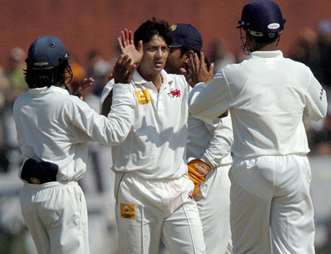 Sairaj Bahutule celebrates the wicket of Jacques Rudolph, Board President's XI v South Africans, Jaipur, November 14, 2004
