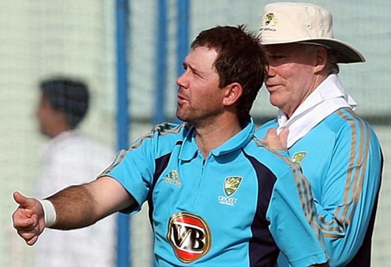 Ricky Ponting and Greg Chappell during a training session, Jaipur, September 24, 2008