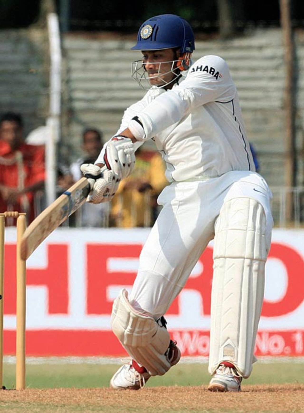 Anil Kumble drives during his innings of 9, Delhi v Rest of India, Irani Cup, Vadodara, 1st day, September 24, 2008