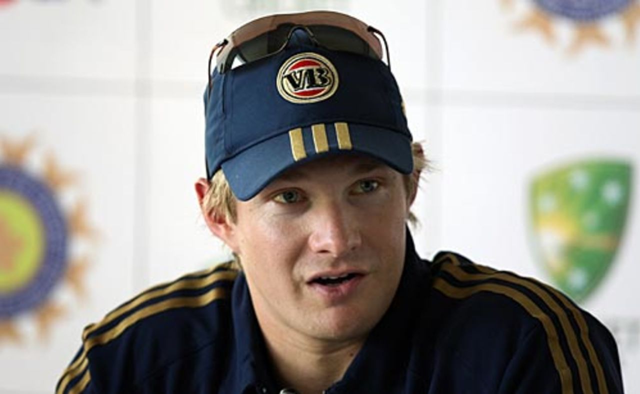 Shane Watson addresses a media gathering, Jaipur, September 25, 2008