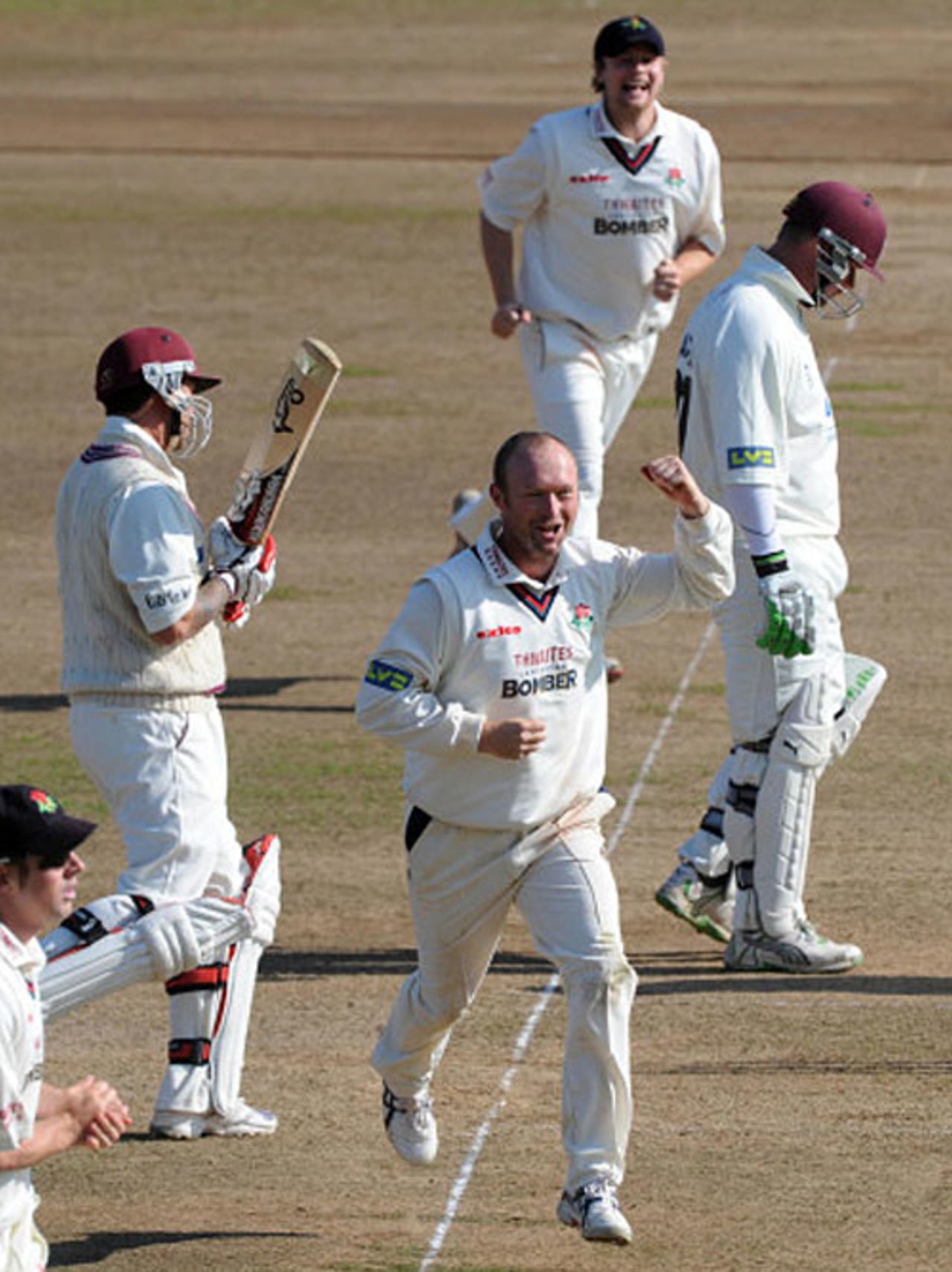 Gary Keedy punches the air after having Peter Trego caught, Somerset v Lancashire, Taunton, September 26, 2008