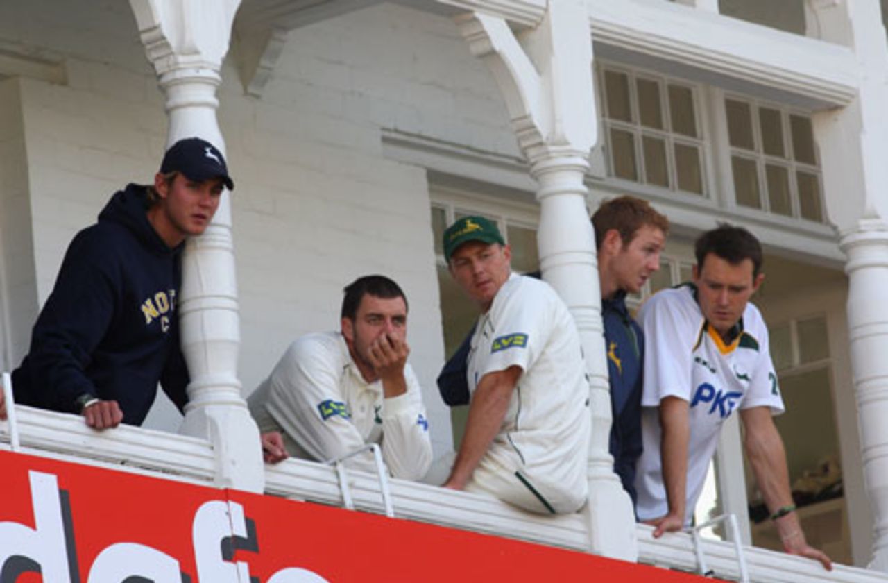 Nottinghamshire's Stuart Broad and Darren Pattinson look on after the defeat, Nottinghamshire v Hampshire, County Championship, September 25, 2008