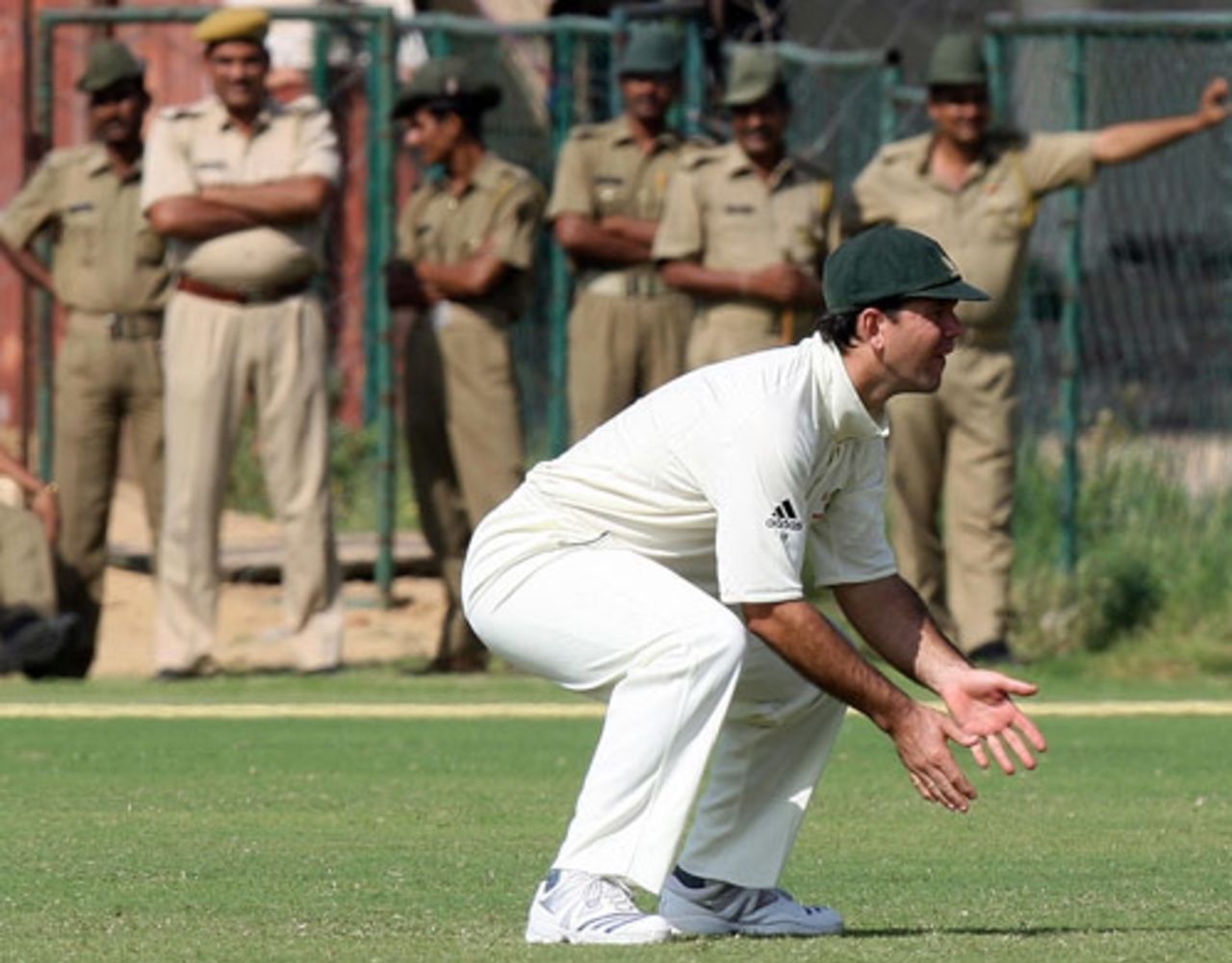 Security guards look on as Ricky Ponting fields, Rajasthan Cricket Association Centre of Excellence v Australians, warm-up match, 2nd day, Jaipur, September 28, 2008
