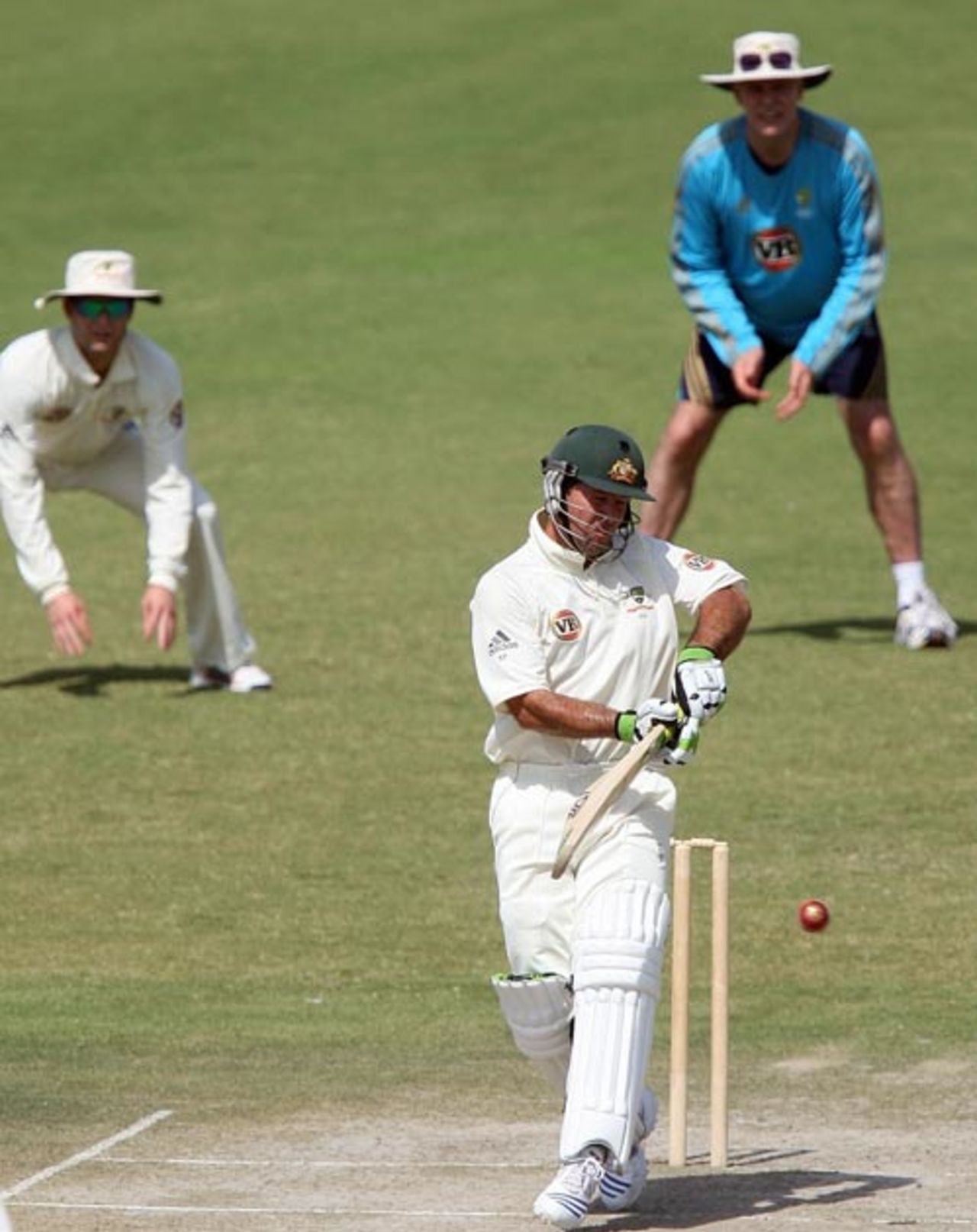 Greg Chappell watches from slip as  Ricky Ponting pulls during a training session after the warm-up match, Rajasthan Cricket Association Centre of Excellence v Australians, warm-up match, 2nd day, Jaipur, September 28, 2008
