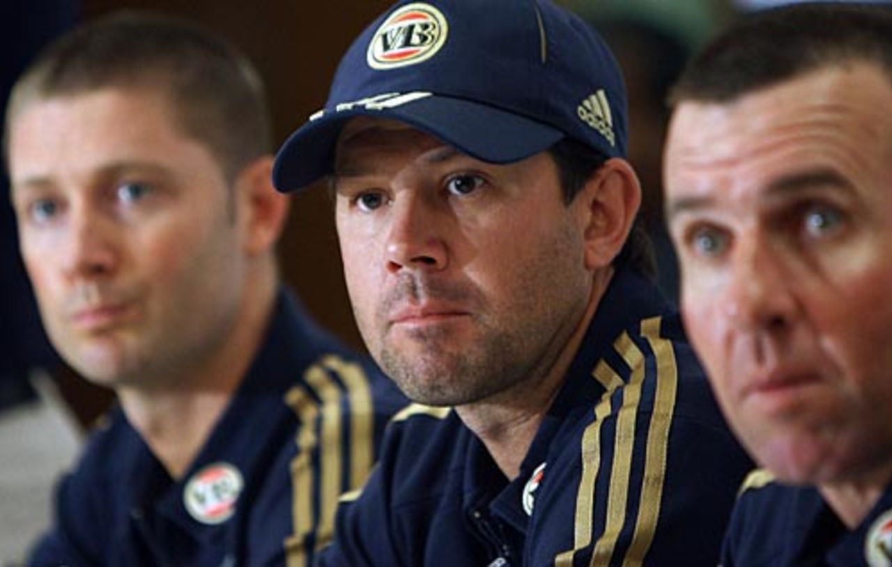 Ricky Ponting, Michael Clarke and Tim Nielsen at a press conference, Hyderabad, September 30, 2008