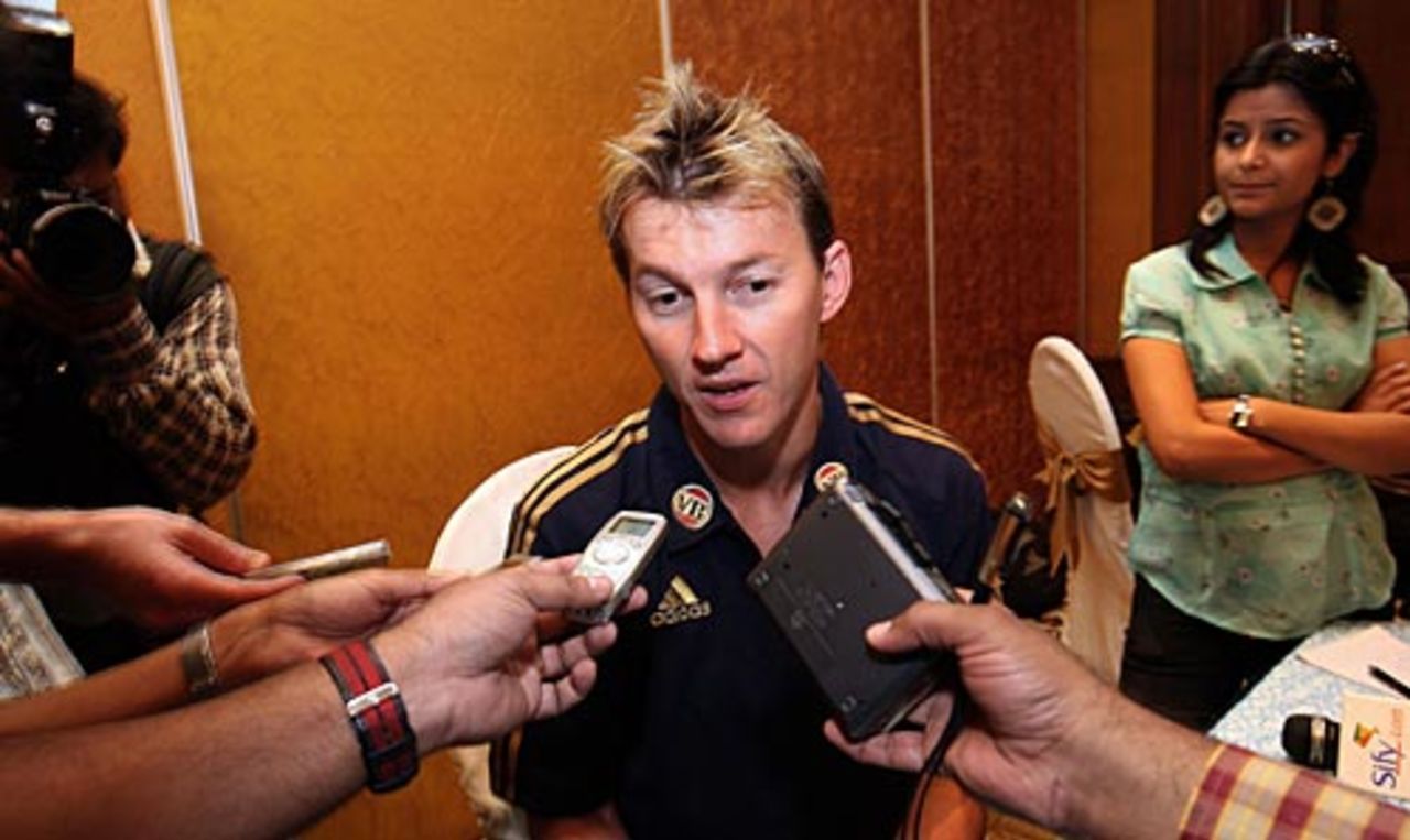 Brett Lee answers questions from the media, Hyderabad, September 30, 2008