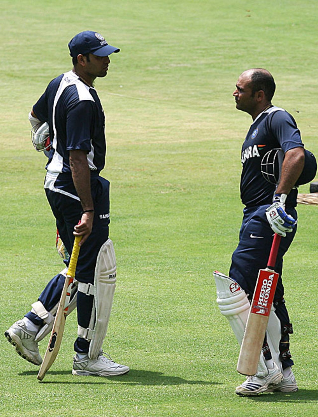 VVS Laxman and Virender Sehwag have a discussion, Bangalore, September 30, 2008