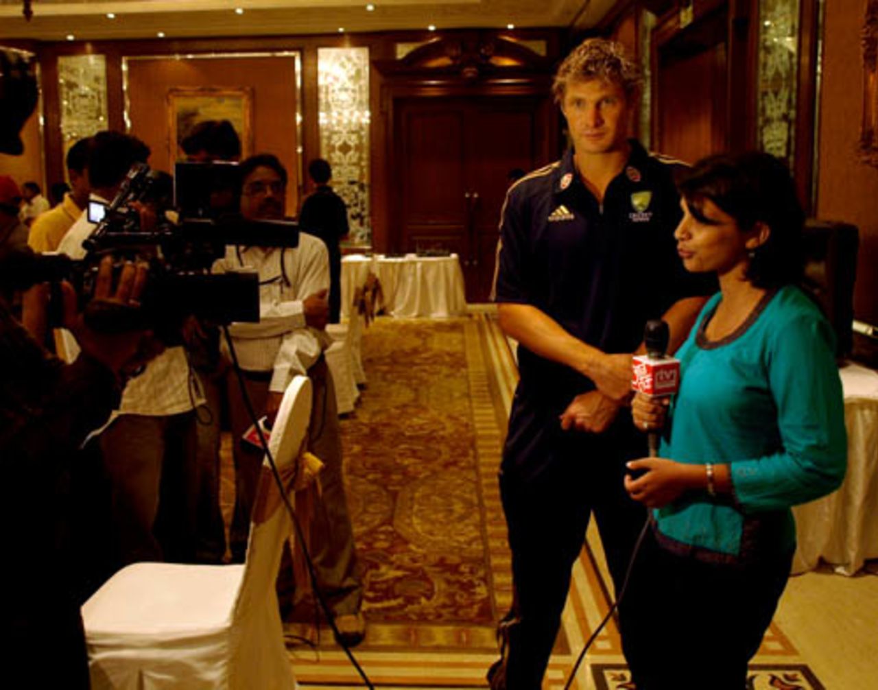 Shane Watson gets interviewed by the Indian media, Hyderabad, September 30, 2008