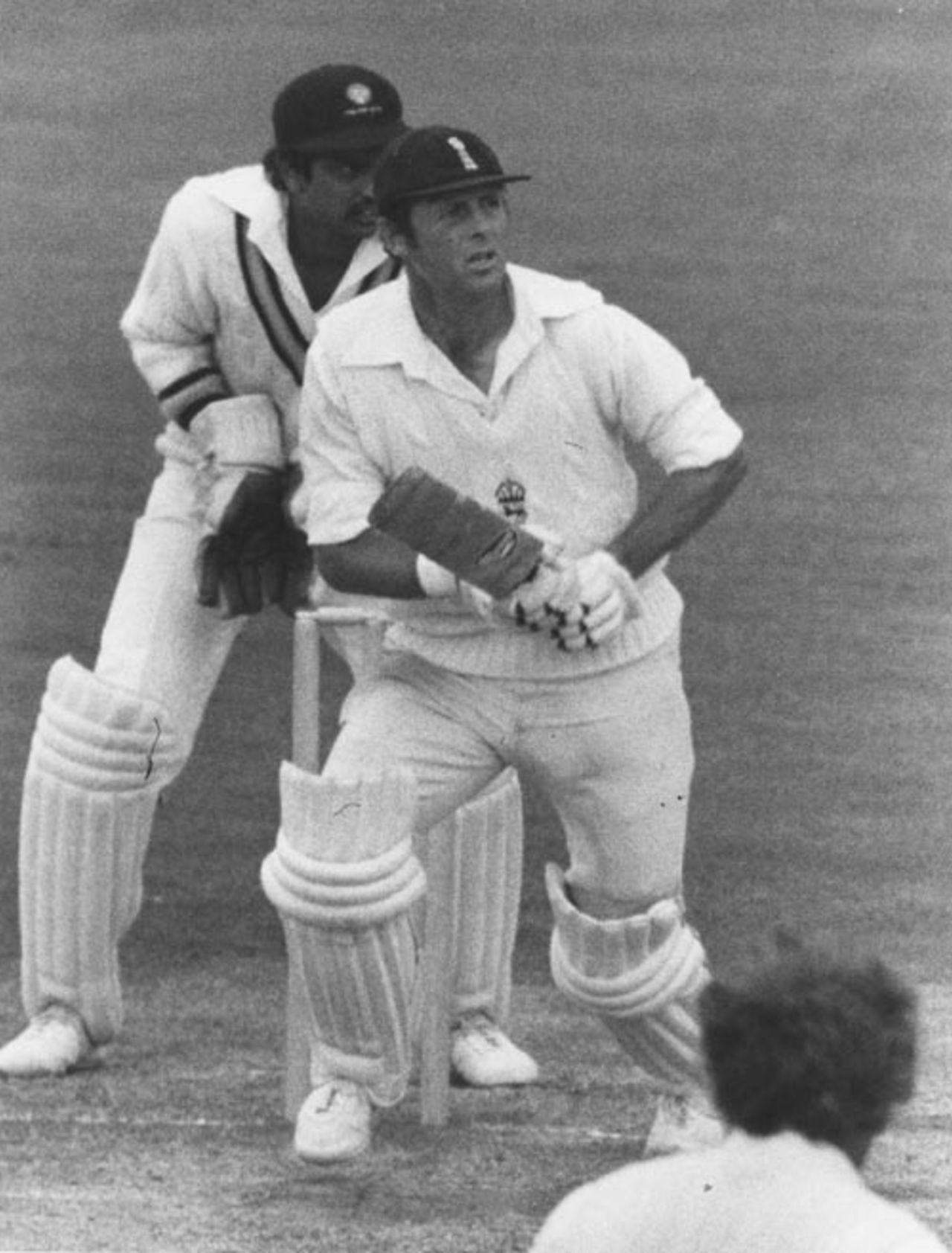 Wicketkeeper Bharath Reddy watches Geoffrey Boycott manoeuvre the ball to the on side, England v India, 4th Test, Old Trafford, September 3, 1979