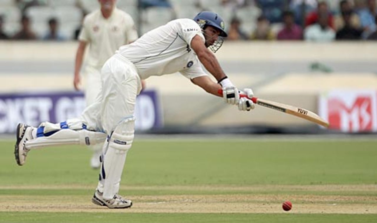 Yuvraj Singh plays on the up, Indian Board President's XI v Australians, Hyderabad, 1st day, October 2, 2008