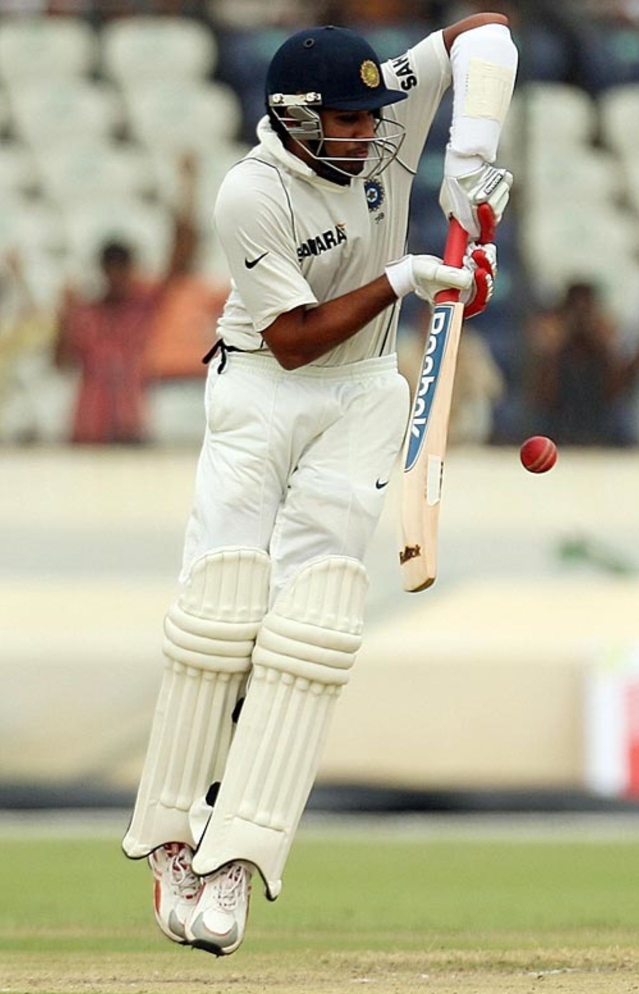 Rohit Sharma on his toes trying to play a short ball, Indian Board President's XI v Australians, Hyderabad, 1st day, October 2, 2008
