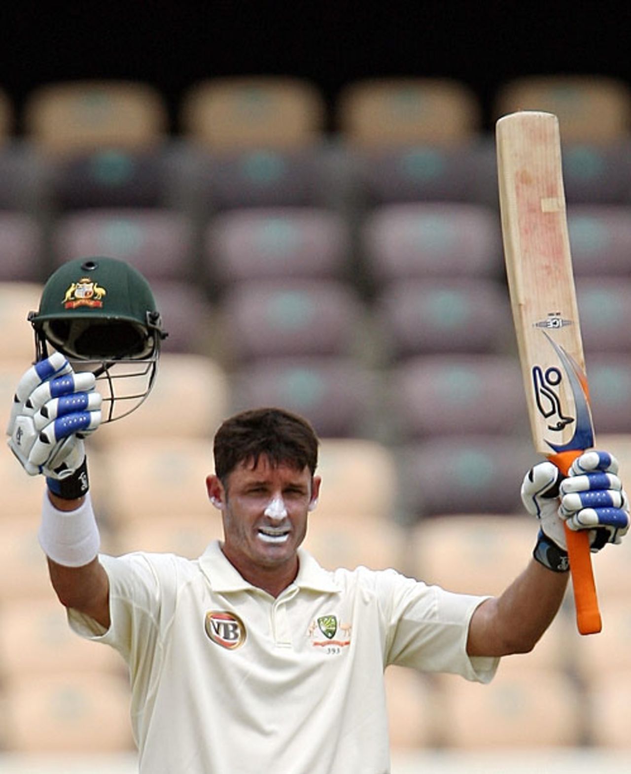 Michael Hussey acknowledges the applause for his defiant hundred, Board President's XI v Australians, Hyderabad, 3rd day, October 4, 2008