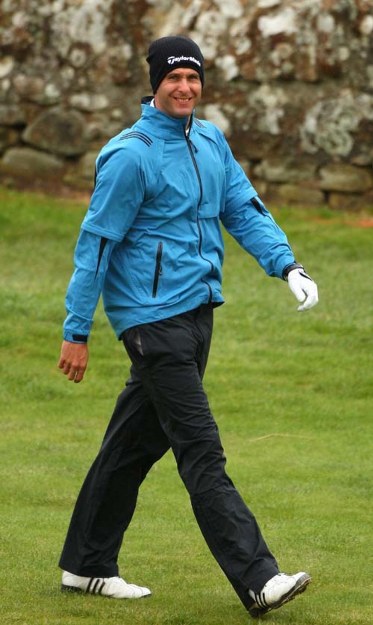 Michael Vaughan walks between shots at The Alfred Dunhill Links Championship, Kingbarns, October 1, 2008