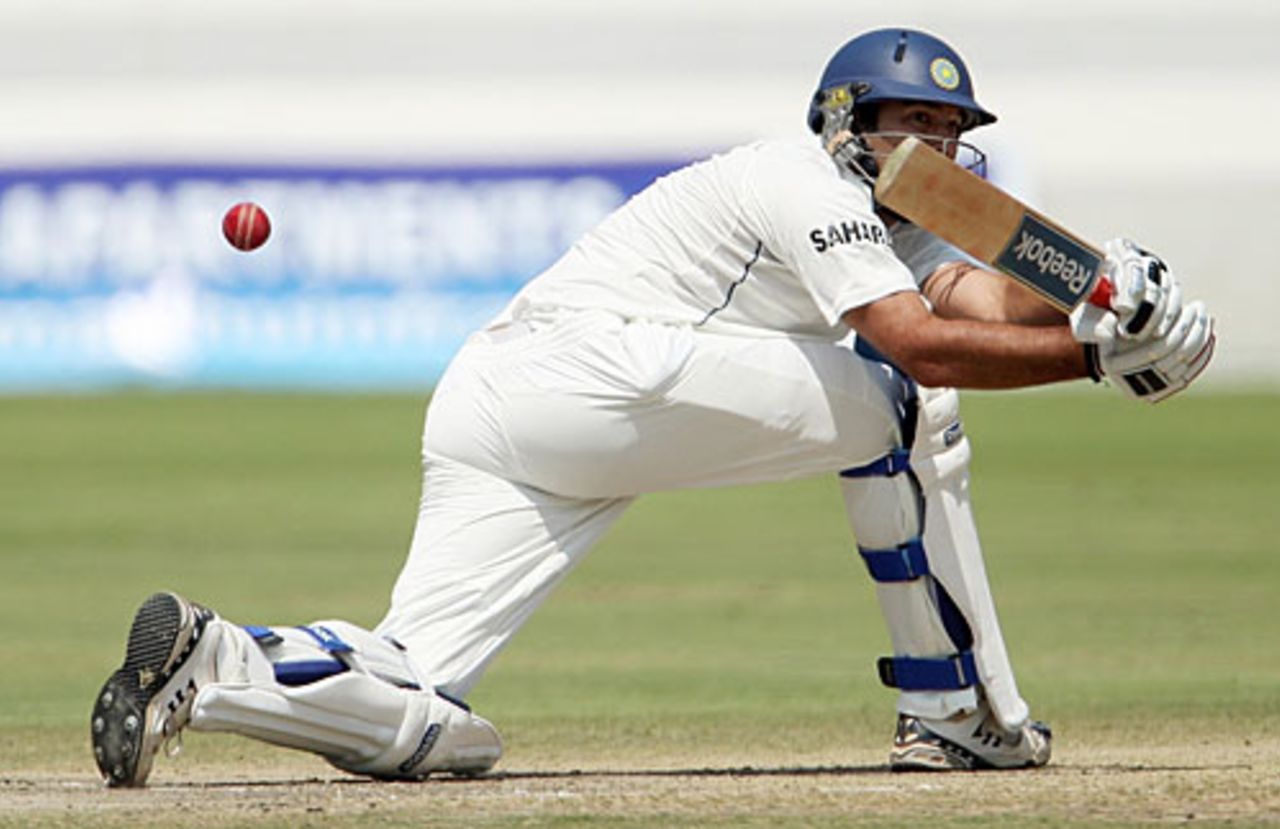 Yuvraj Singh sweeps during his innings of 113, Board President's XI v Australians, Hyderabad, 4th day, October 5, 2008