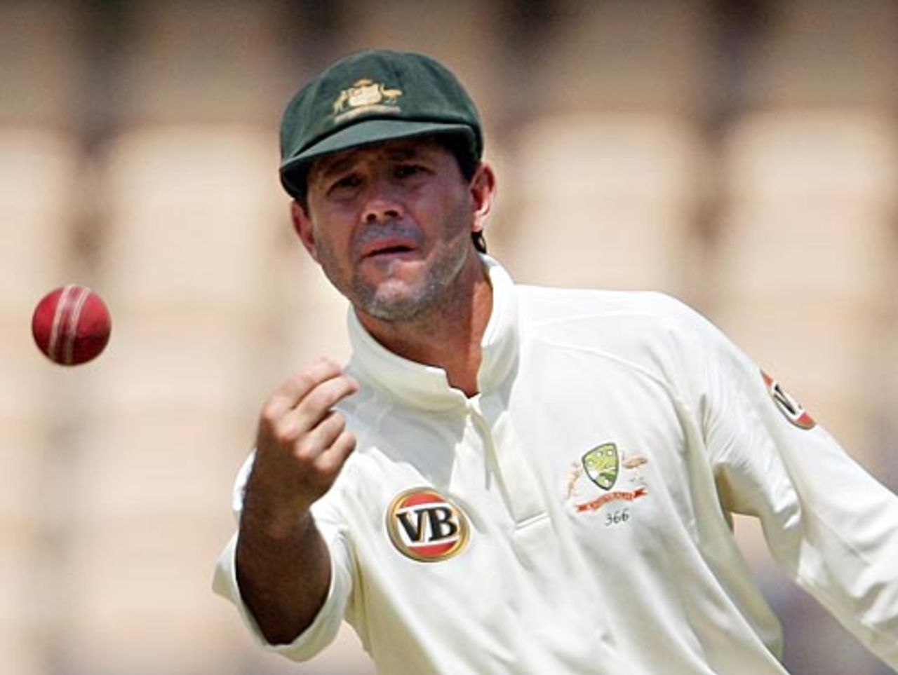 Ricky Ponting tosses the ball back to the bowler, Board President's XI v Australia, Hyderabad, 4th day, October 5, 2008
