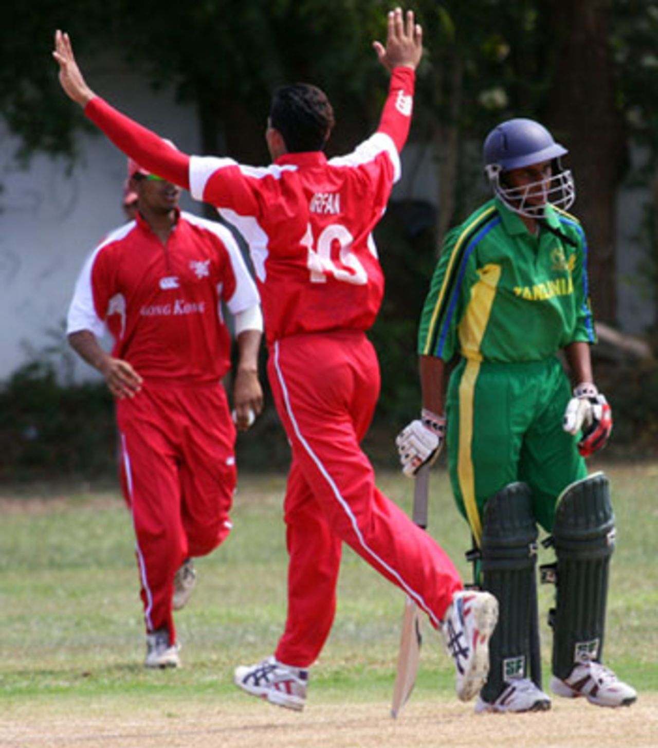 Irfan Ahmed traps Patel LBW first ball. Hong Kong v. Tanzania, ICC WCL Division 4, 05.10.2008