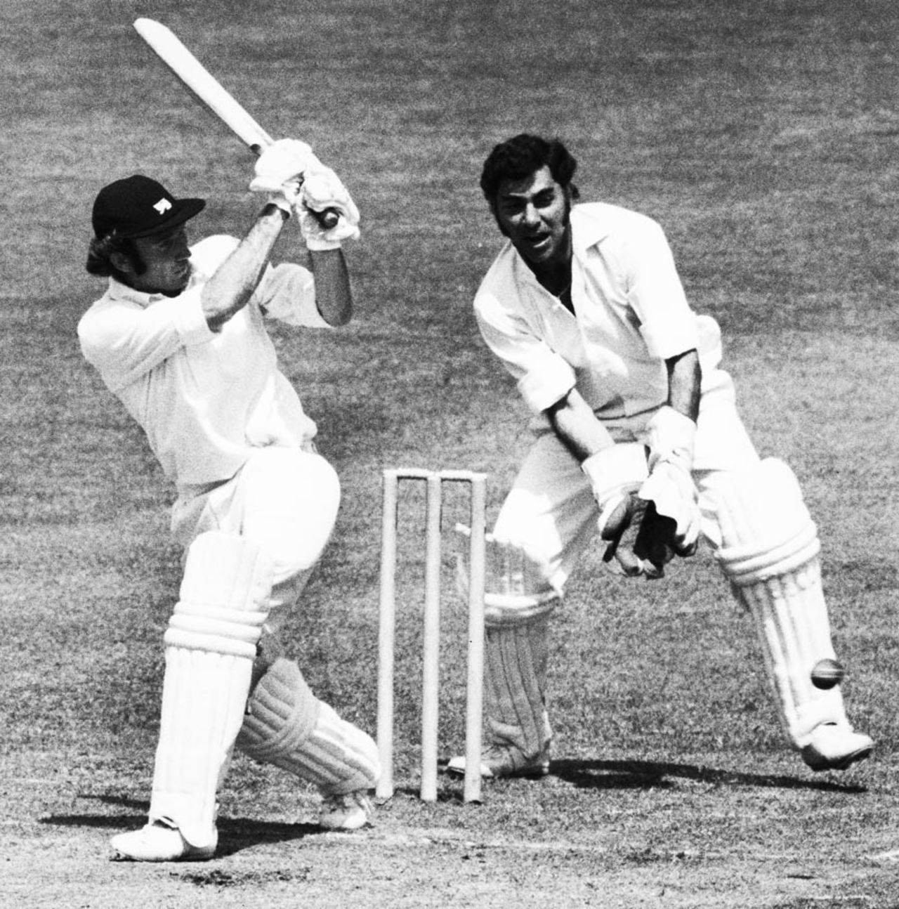 Farokh Engineer watches Keith Fletcher dispatch the ball to the leg side, England v India, Lord's, World Cup, June 7, 1975