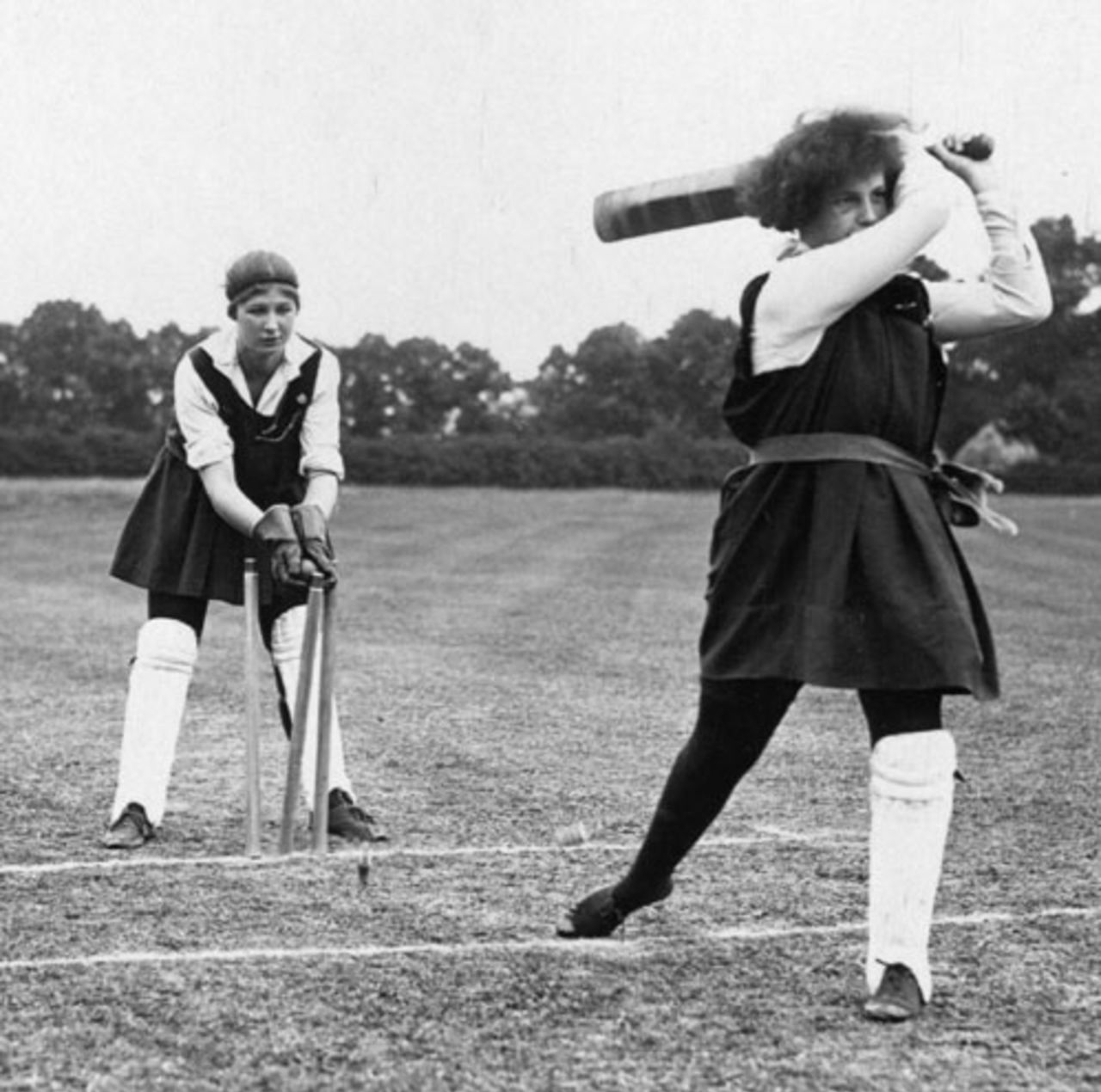 A girls' school cricket match in progress, June, 1956