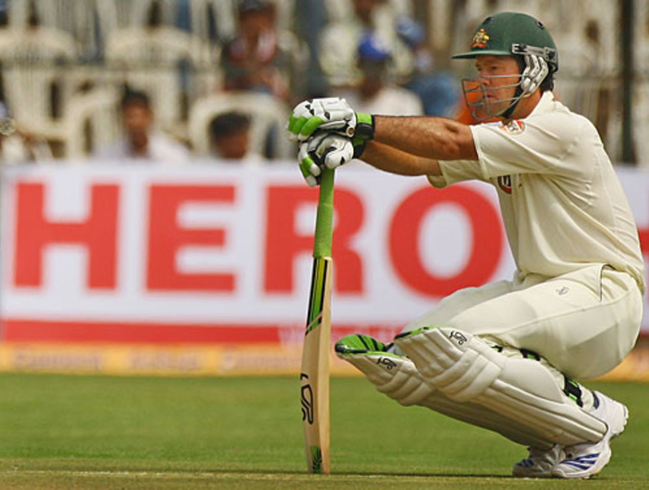 Ricky Ponting takes a short break during his innings, India v Australia, 1st Test, Bangalore, 1st day, October 9, 2008
