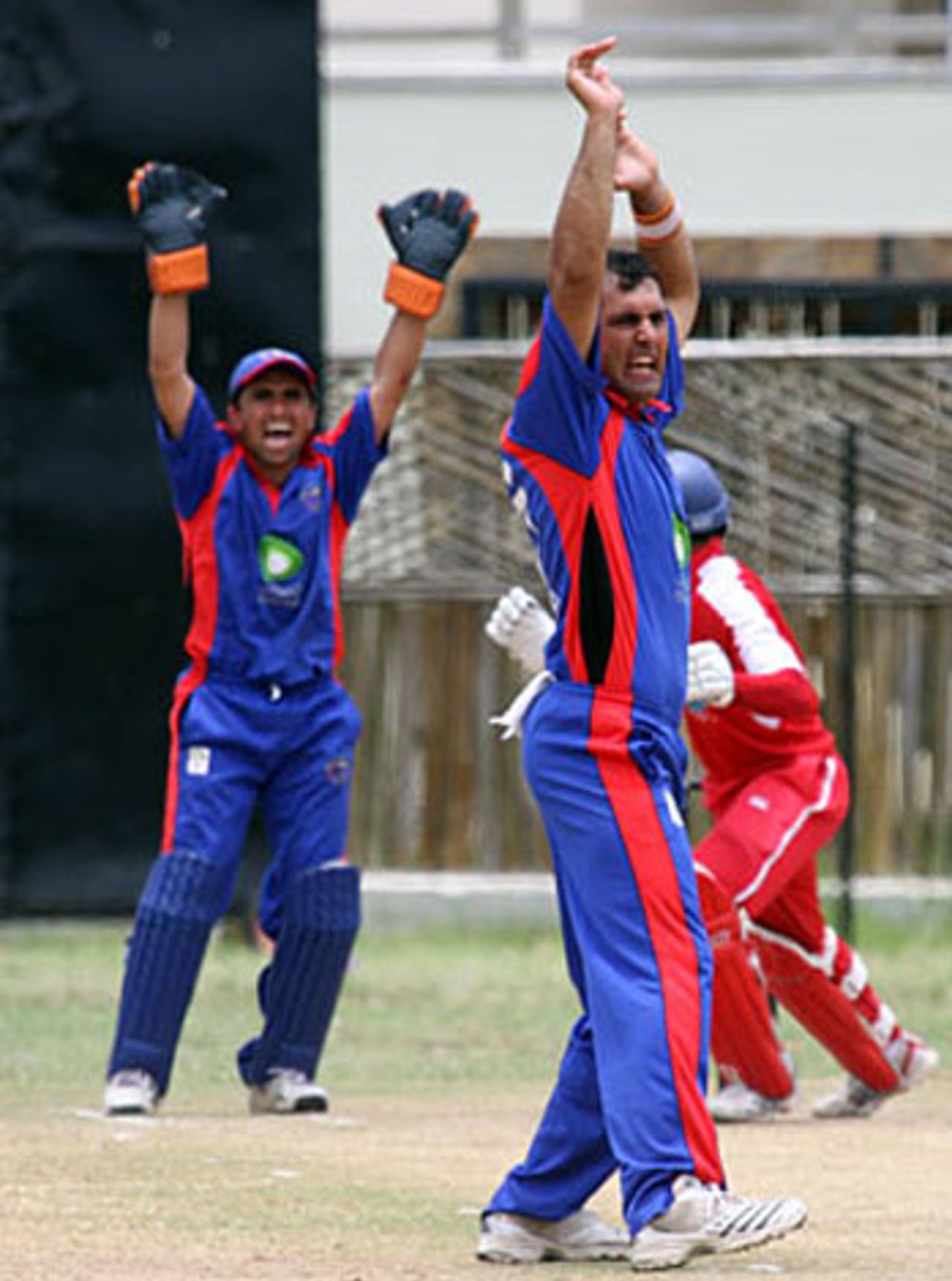 Mohammad Nabi appeals on his way to 5 for 32, Afghanistan v Hong Kong, World Cricket League Division 4, Dar-es-Salaam, October 7, 2008