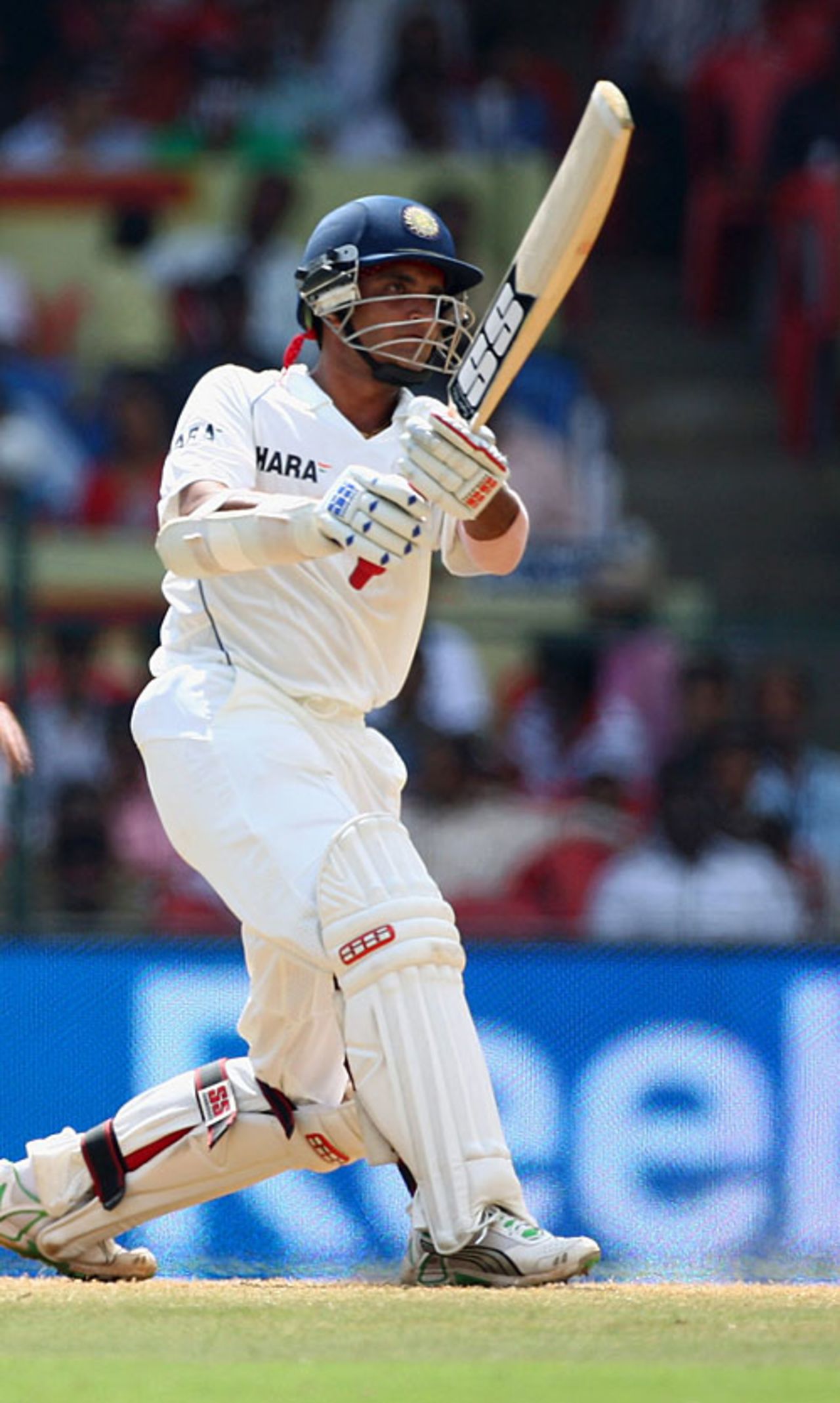 Sourav Ganguly lofts one over mid-on, India v Australia, 1st Test, Bangalore, 3rd day, October 11, 2008