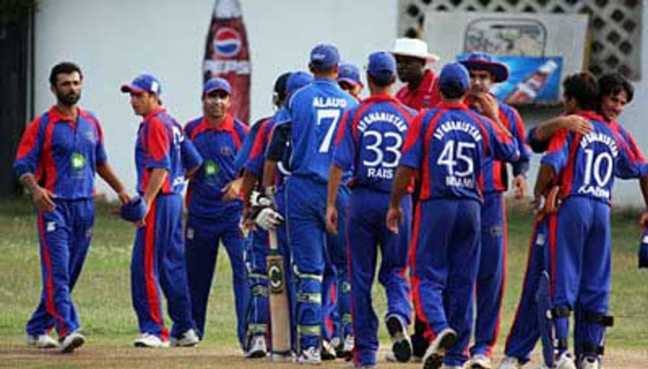 Afghanistan celebrate their promotion to World Cricket League Division 3, Afghanistan v Italy, World Cricket League Division 4, Dar Es Salaam, October 10, 2008