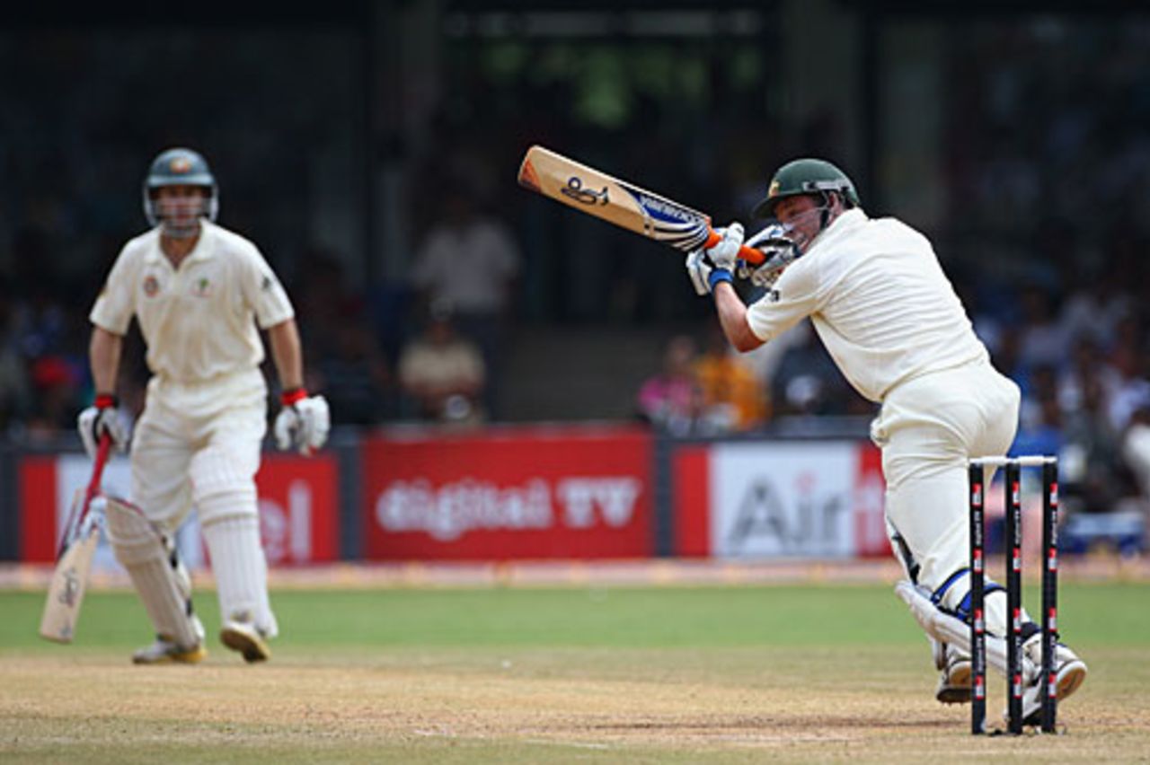 Michael Hussey drives through the off side, India v Australia, 1st Test, Bangalore, 4th day, October 12, 2008
