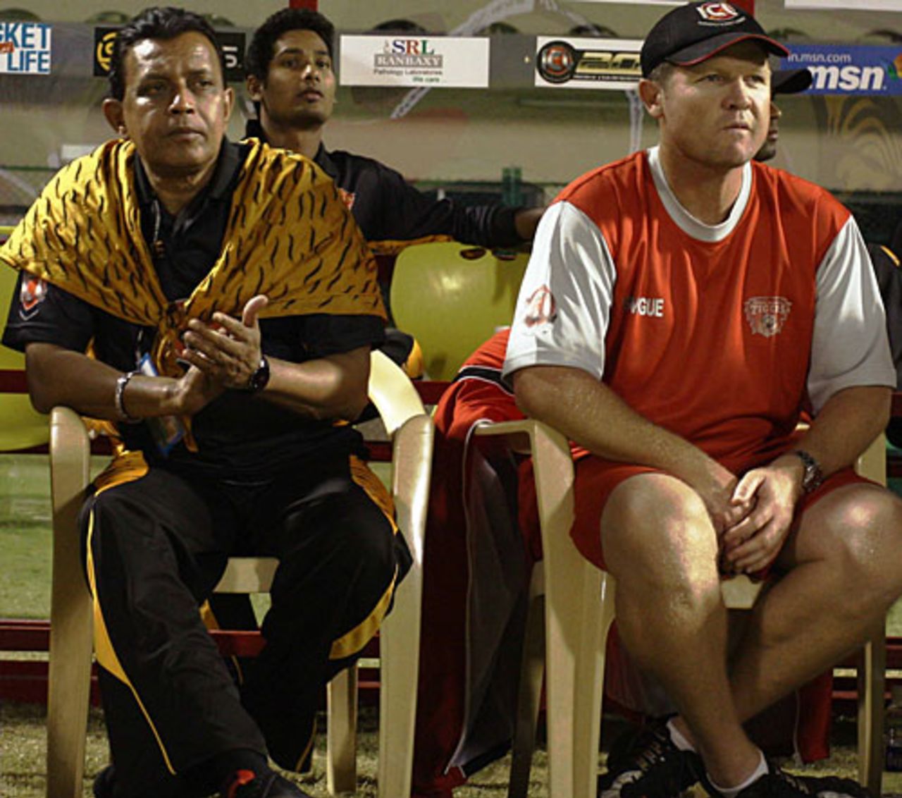 Royal Bengal Tigers coach Daryll Cullinan and stakeholder Mithun Chakraborty watch the match, Lahore Badshahs v Royal Bengal Tigers, ICL, Hyderabad, October 12, 2008