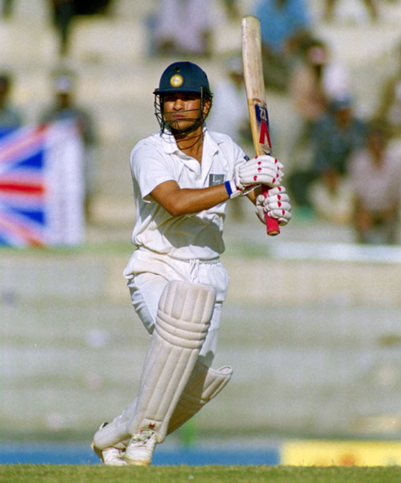 Sachin Tendulkar watches the ball go through the off side, India v England, 2nd Test, Madras, 1st day, February 11, 1993