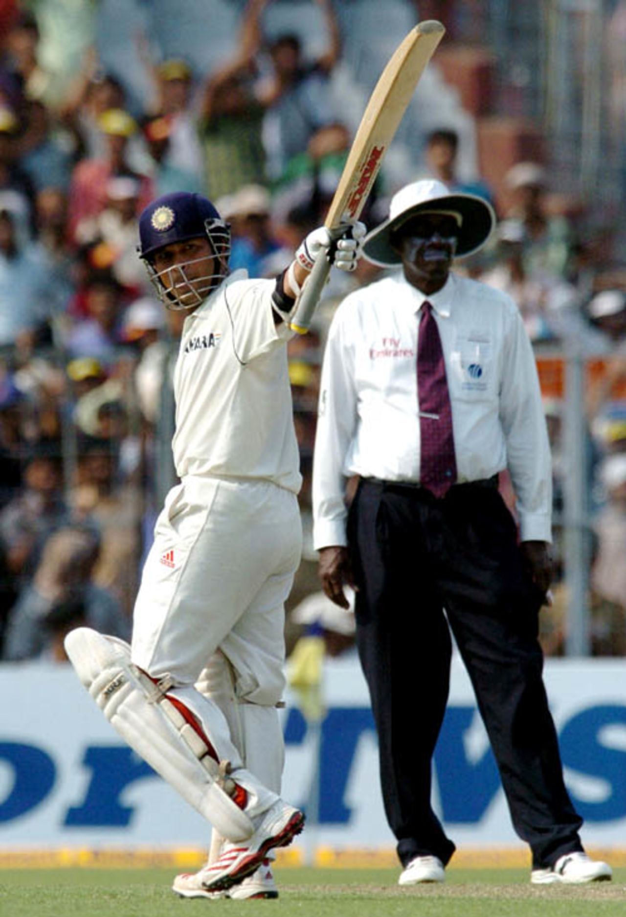Tendulkar joins the 10000-run club - After missing out at Mohali, when he was dismissed 27 runs short of the 10000-run milestone, Tendulkar made sure he gave his fans an opportunity to celebrate. When he nudged a Abdul Razzaq delivery off his pads to long leg and pinched a single, he became the second Indian and the fifth man in test history to score 10000-test runs or more, 2nd Test: India v Pakistan at Kolkata, 16-20 Mar 2005