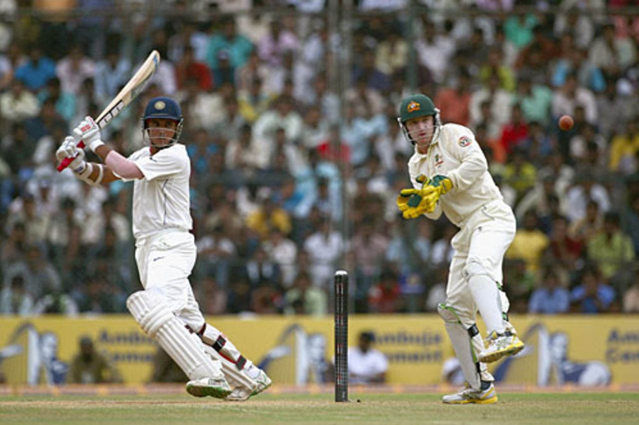 Sourav Ganguly plays a shot on the off side, India v Australia, 1st Test, Bangalore, 5th day, October 13, 2008