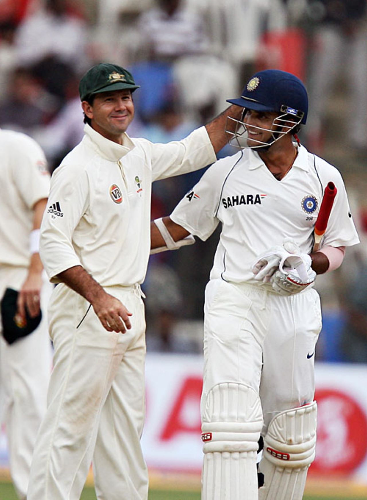 Ricky Ponting and Sourav Ganguly are all smiles at the end of the Test, India v Australia, 1st Test, Bangalore, 5th day, October 13, 2008