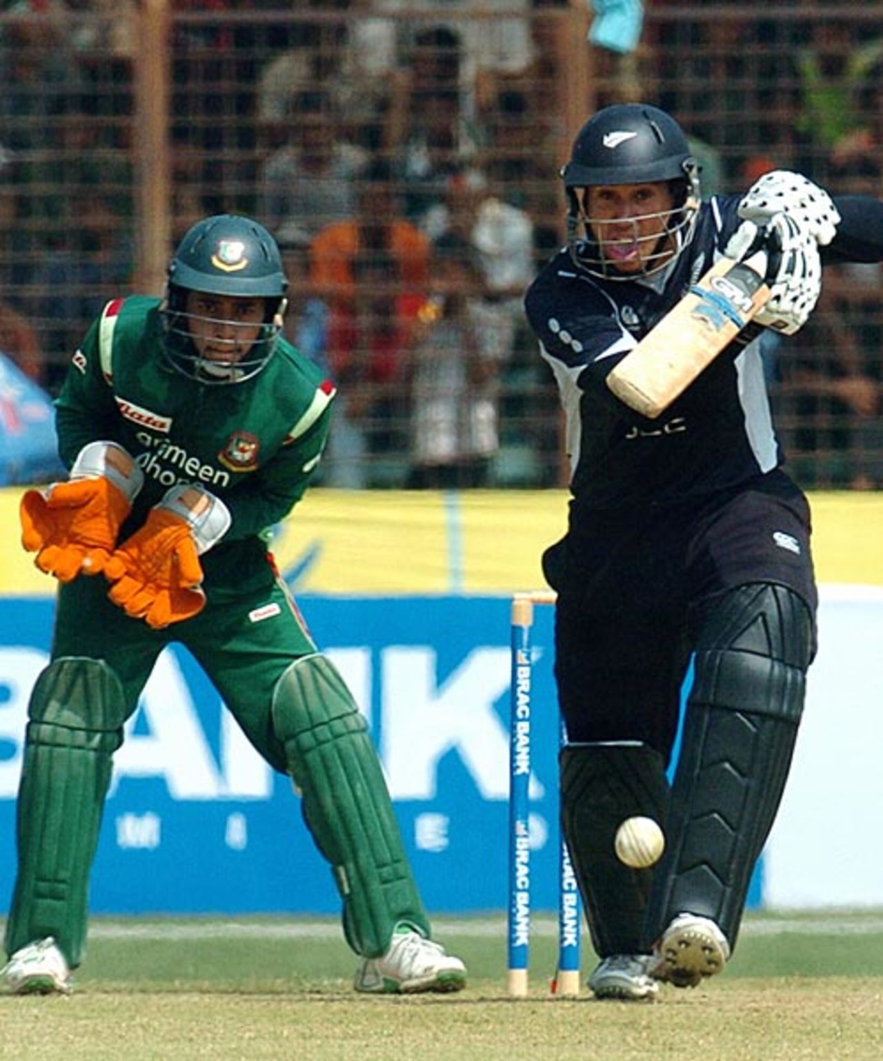 Ross Taylor pushes one to mid-off, Bangladesh v New Zealand, 3rd ODI, Chittagong, October 14, 2008