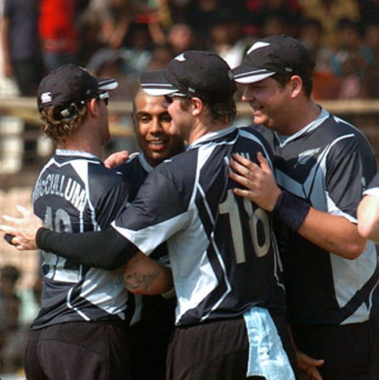 Jeetan Patel celebrates Tamim Iqbal's wicket with his team-mates, Bangladesh v New Zealand, 3rd ODI, Chittagong, October 14, 2008