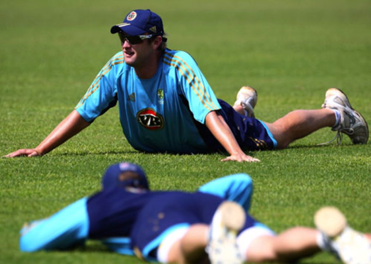 Cameron White does a few stretches, Mohali, October 15, 2008
