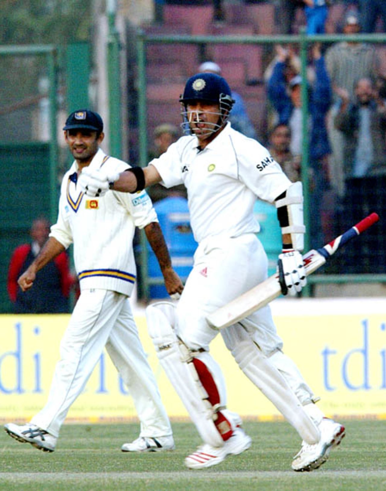Sachin Tendulkar takes a single to get to his record-breaking 35th hundred, India v Sri Lanka, Delhi, December 10, 2005