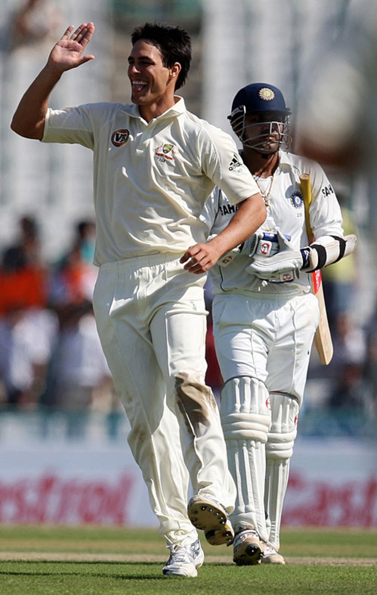 Mitchell Johnson dismissed Virender Sehwag for 35, India v Australia, 2nd Test, Mohali, 1st day, October 17, 2008