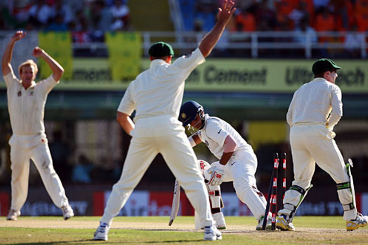 Australia appeal for a stumping against Sourav Ganguly, India v Australia, 2nd Test, Mohali, 1st day, October 17, 2008