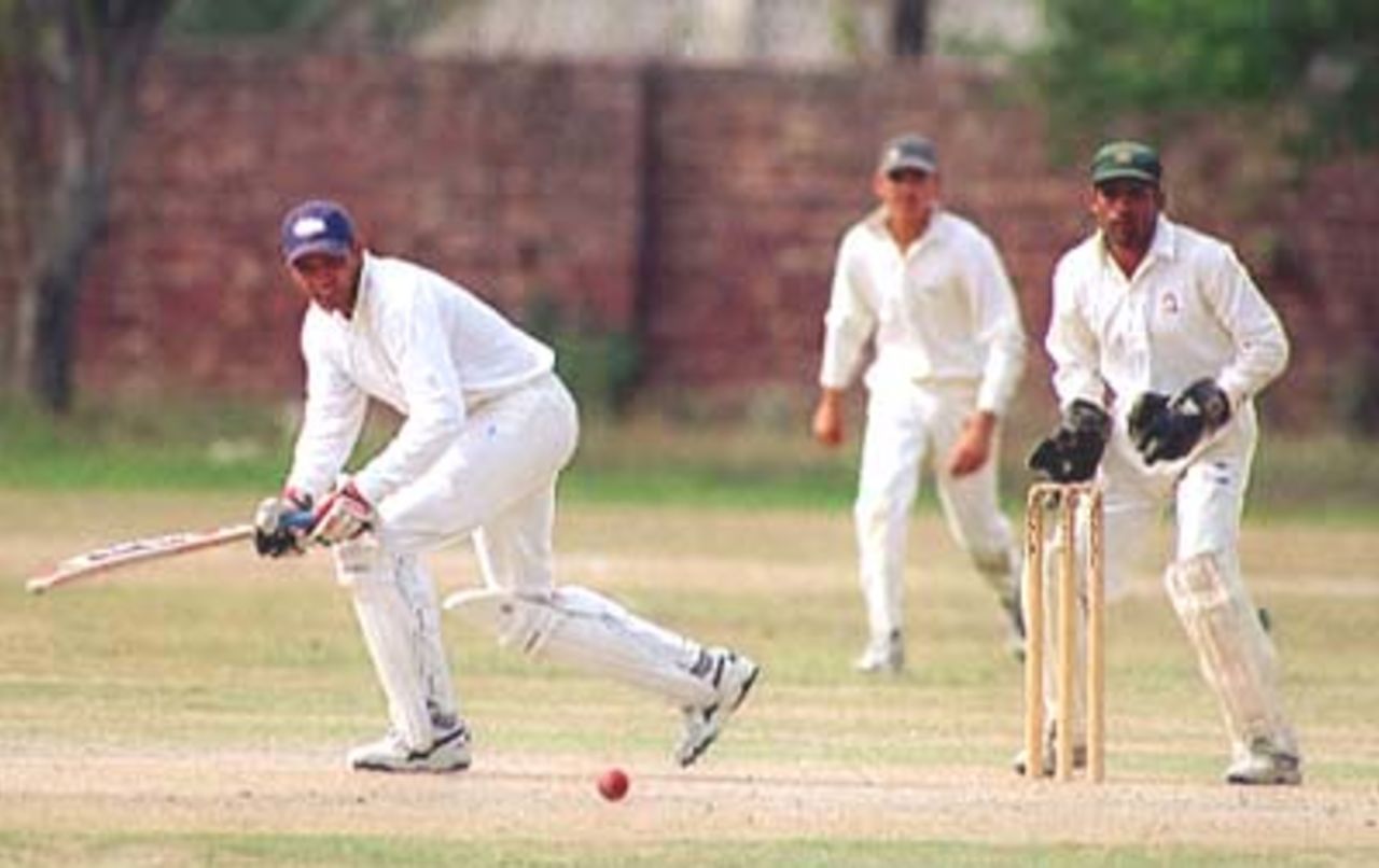 Ijaz Junior attempts a shot towards square-leg.  ABL Vs Gujranwala at LCCA Ground Lahore,27 March 2000.