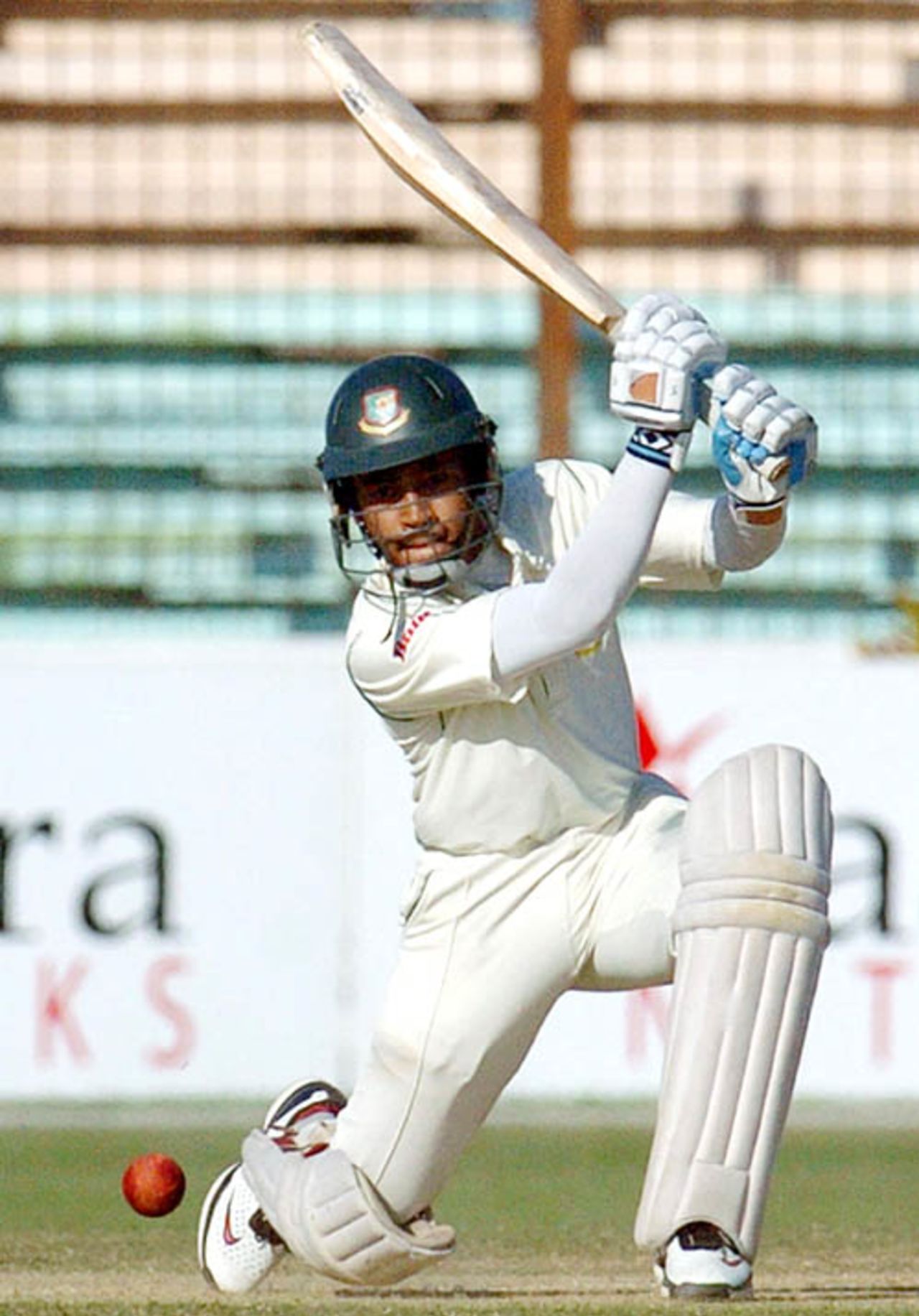 Mushfiqur Rahim hits the ball through the off side, Bangladesh v New Zealand,1st Test, Chittagong, 1st day, October 17, 2008