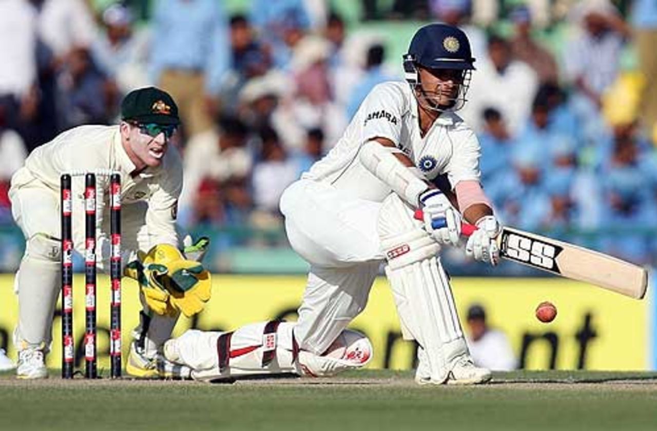 Sourav Ganguly shapes to sweep one away, India v Australia, 2nd Test, Mohali, 1st day, October 17, 2008